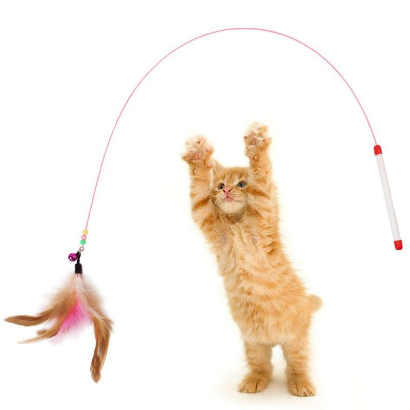 Funny Cat / Kitten Pet Teaser Feather Wire Chaser Pet Toy Wand Beads Play