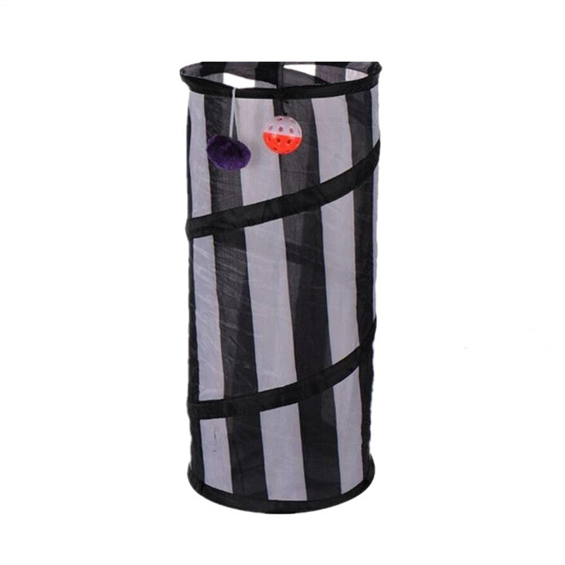 Pet Toy Portable Cat Tunnel Collapsible Tube Foldable Play Toy (Black)